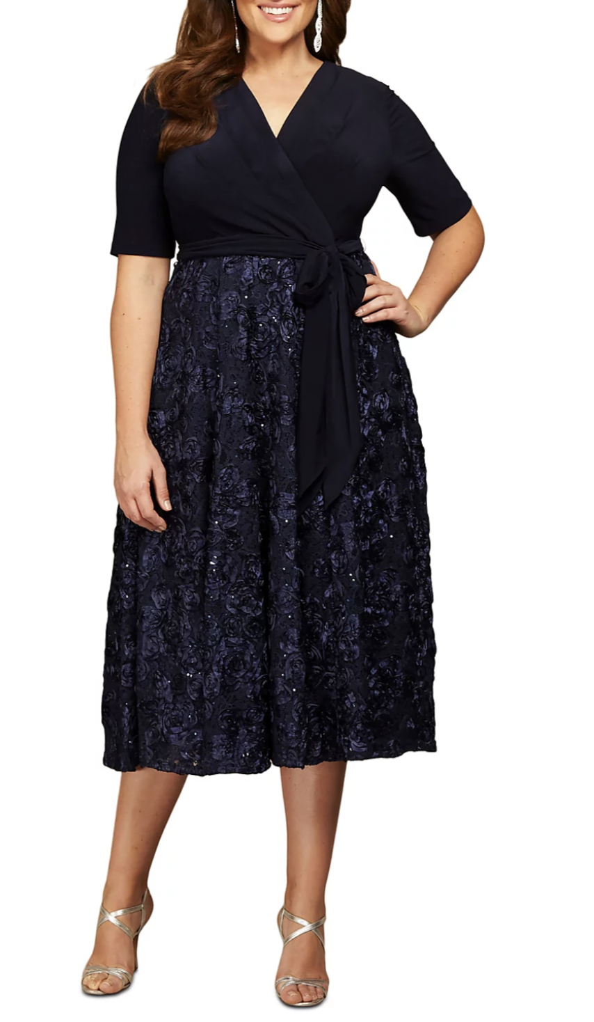 Alex Evenings Plus Size Surplice Rosettes Dress