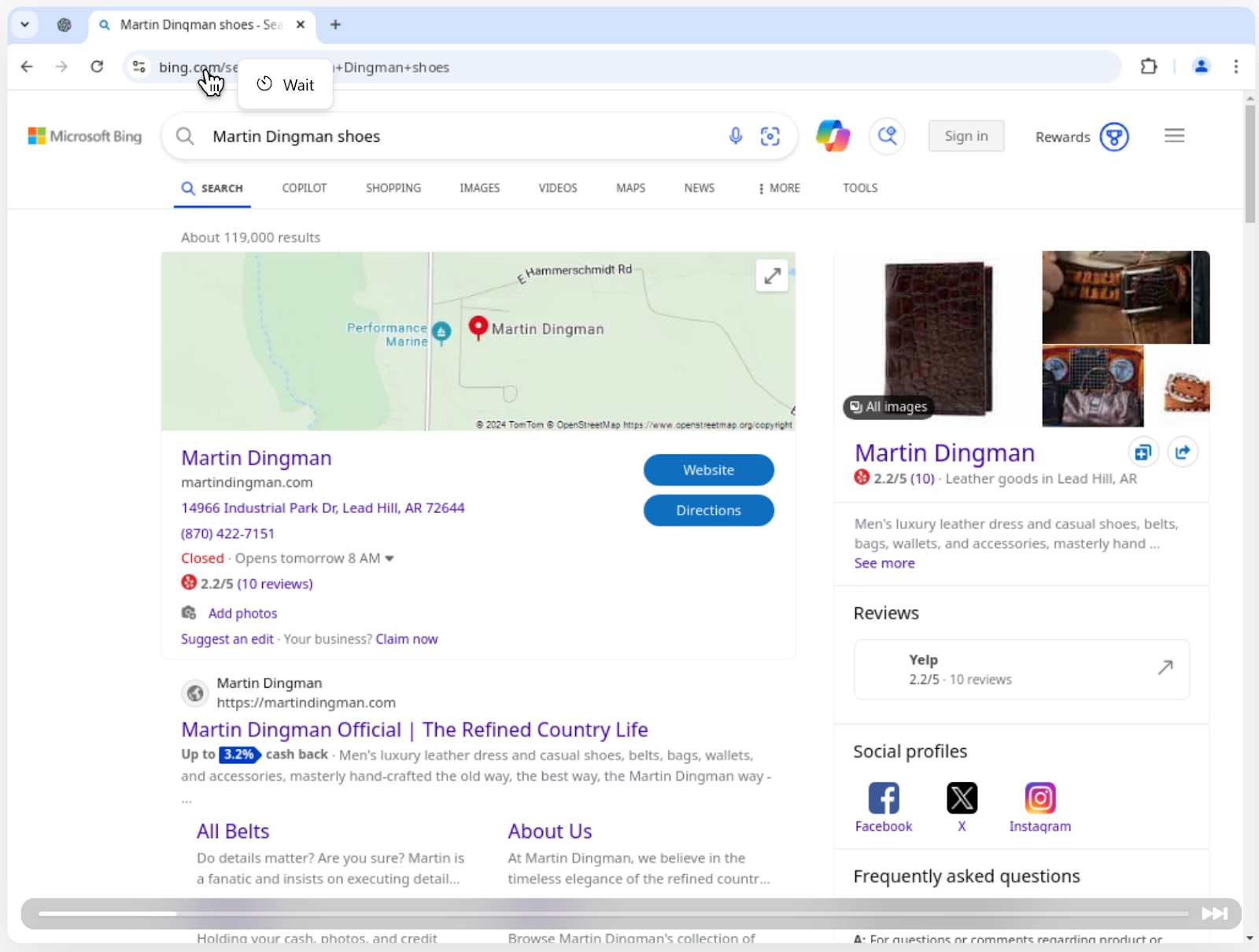 OpenAI Operator searching Bing for Martin Dingman Shoes