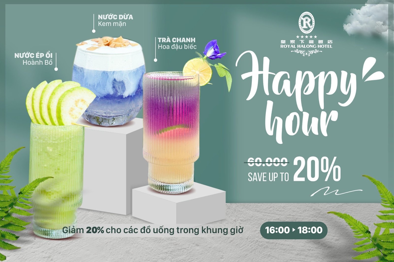 Chương trình giảm giá 20% cho các đồ uống trong khung giờ 16:00-18:00
