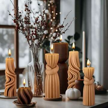 Small Pillar Candles Aesthetic Candle Modern Ribbed Candles Set