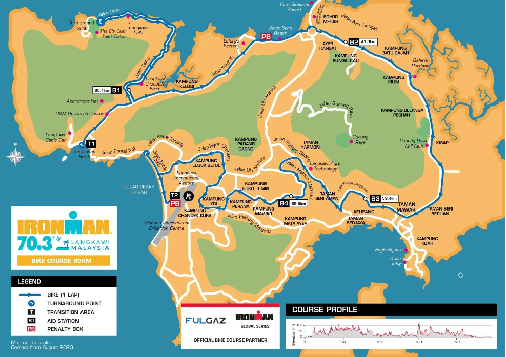 ironman 70.3 langkawi 2024 cycling course 90km