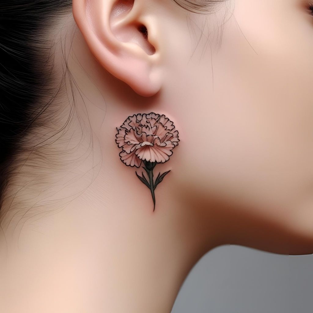 Carnation Behind the Ear Tattoo