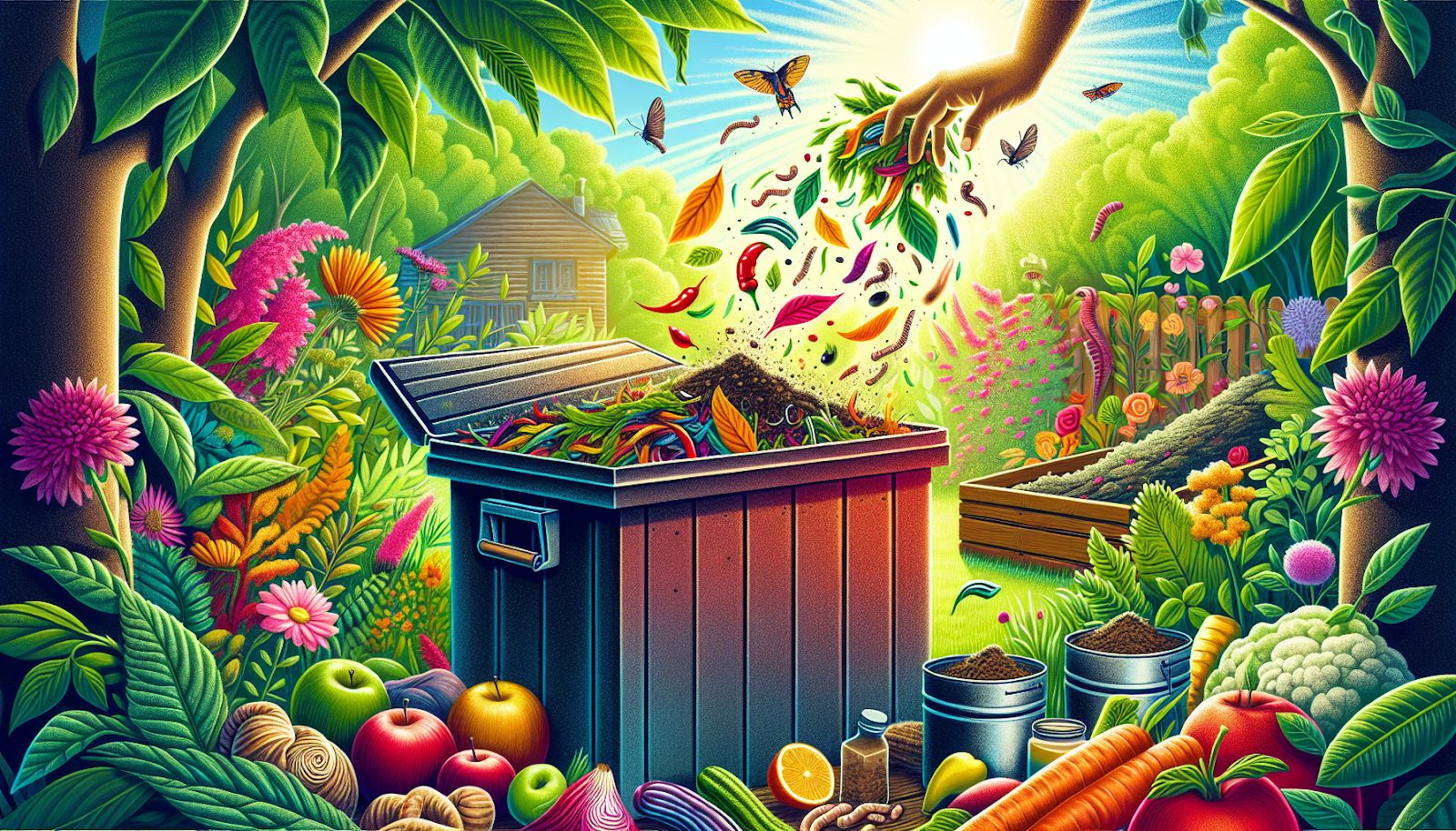 An illustration depicting yard waste composting process.