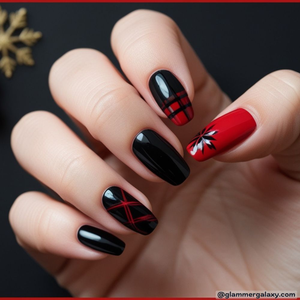 December Nails having Black & Red Contrast
