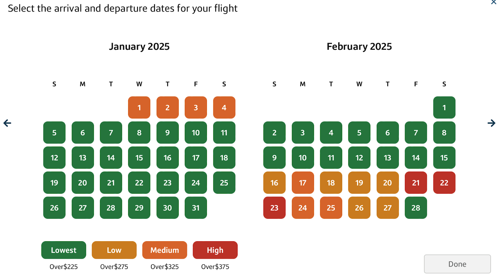 low fare calendar on capital one