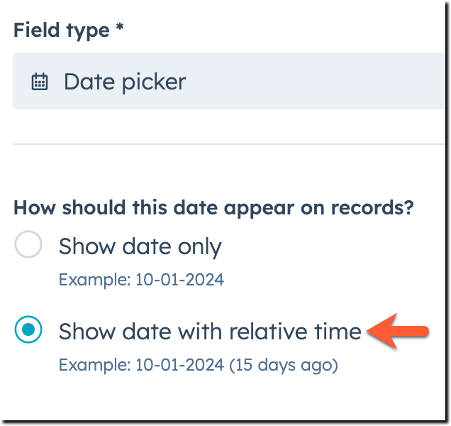 Imagen referencial de HubSpot. Muestra cómo configurar el tiempo relativo de las propiedades