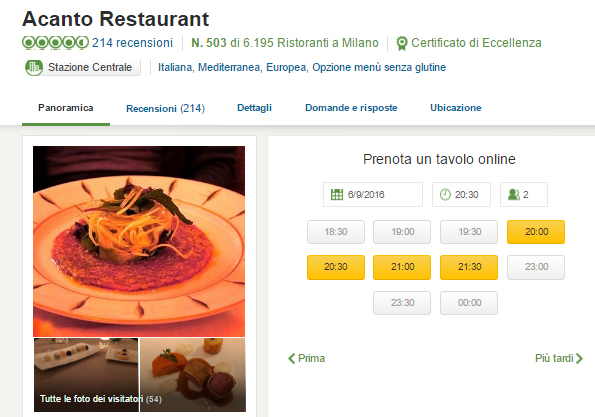 TheFork TripAdvisor ristorante profilo acanto