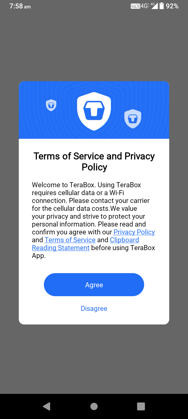 TeraBox terms of service and Privacy Policy agreement to use TeraBox 