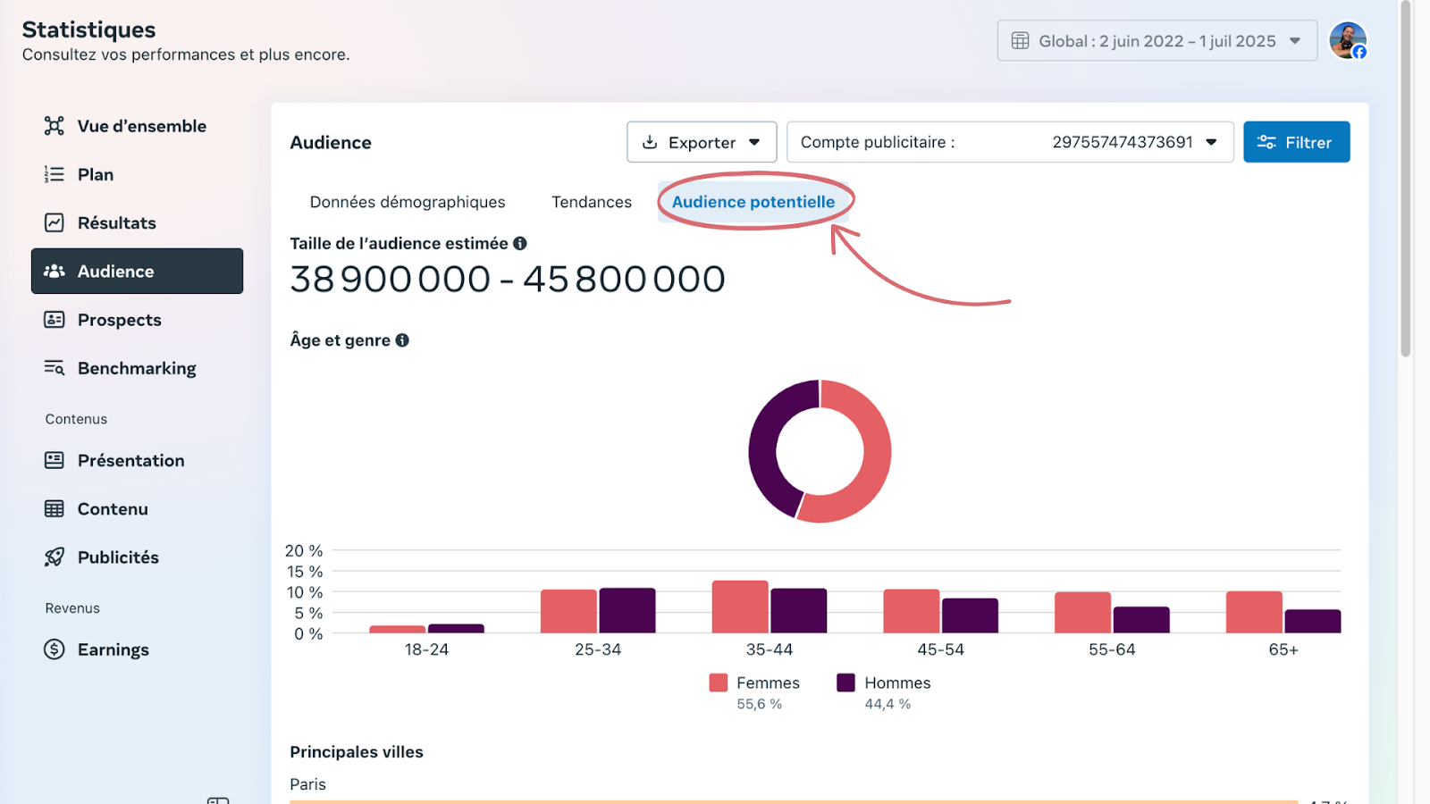 statistiques Facebook audience potentielle