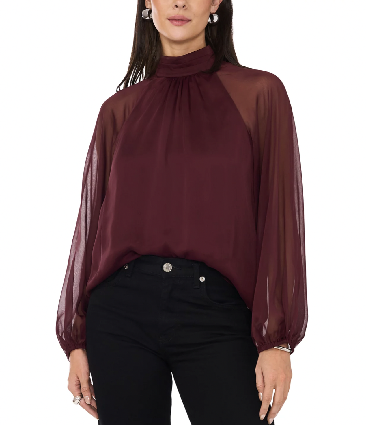 1.STATE Mock Neck Raglan Sleeve Blouse at Macy’s