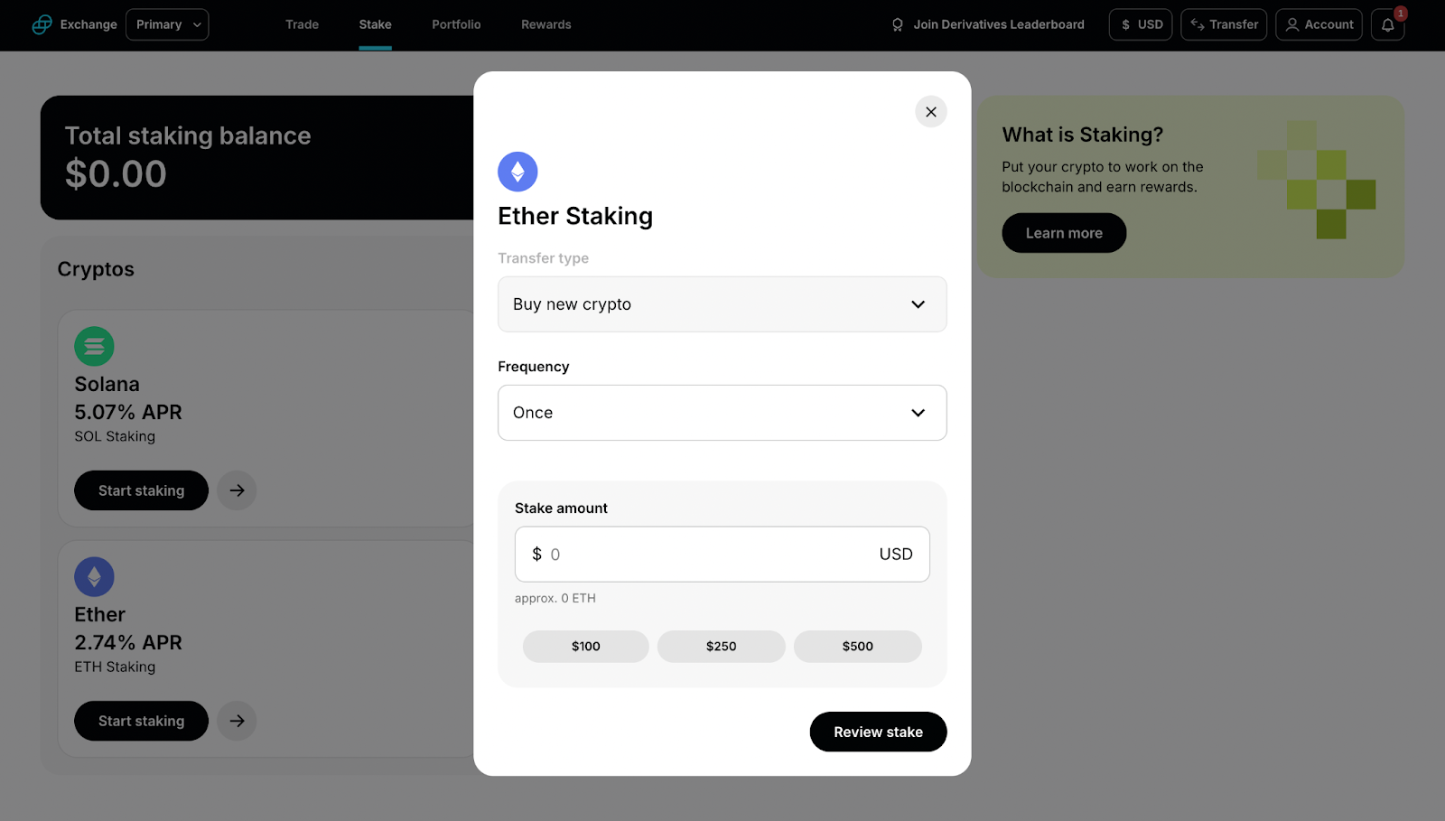 The Gemini staking user interface.