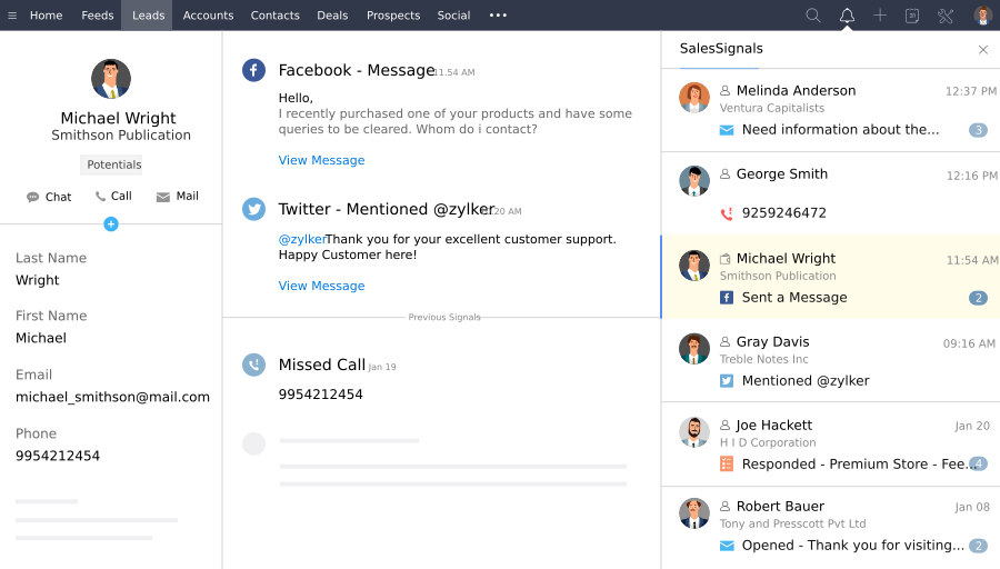 Zoho CRM Omnichannel Communication