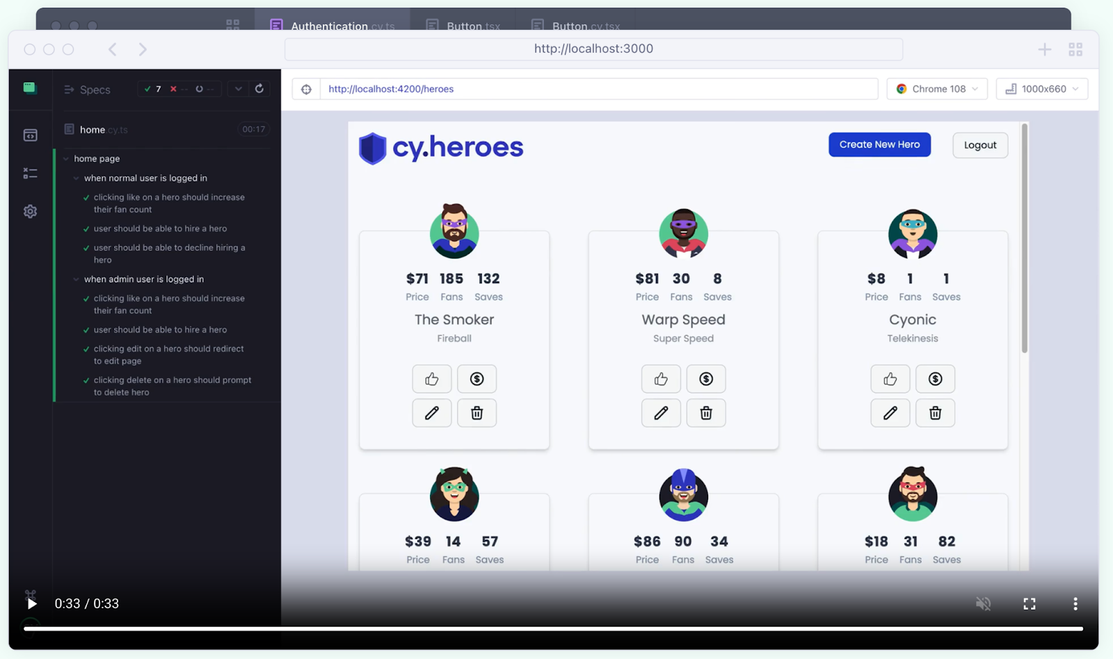 Screenshot of the demo video from the Cypress.io website