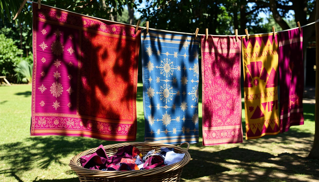 drying batik fabric in shade