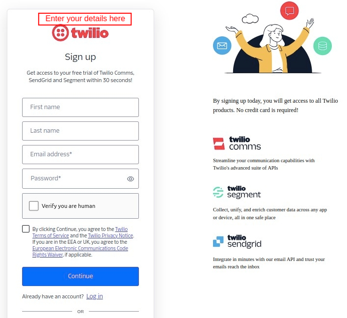 twilio signup page