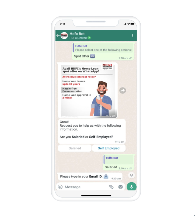 Housing Development Finance Corporation (HDFC), India tailored financial advice on WhatsApp