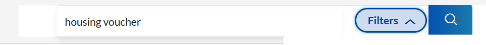 Search bar for Nexis Uni as seen on the search results page, it includesa "Filter" button.  The words "housing voucher" appear in the search box.