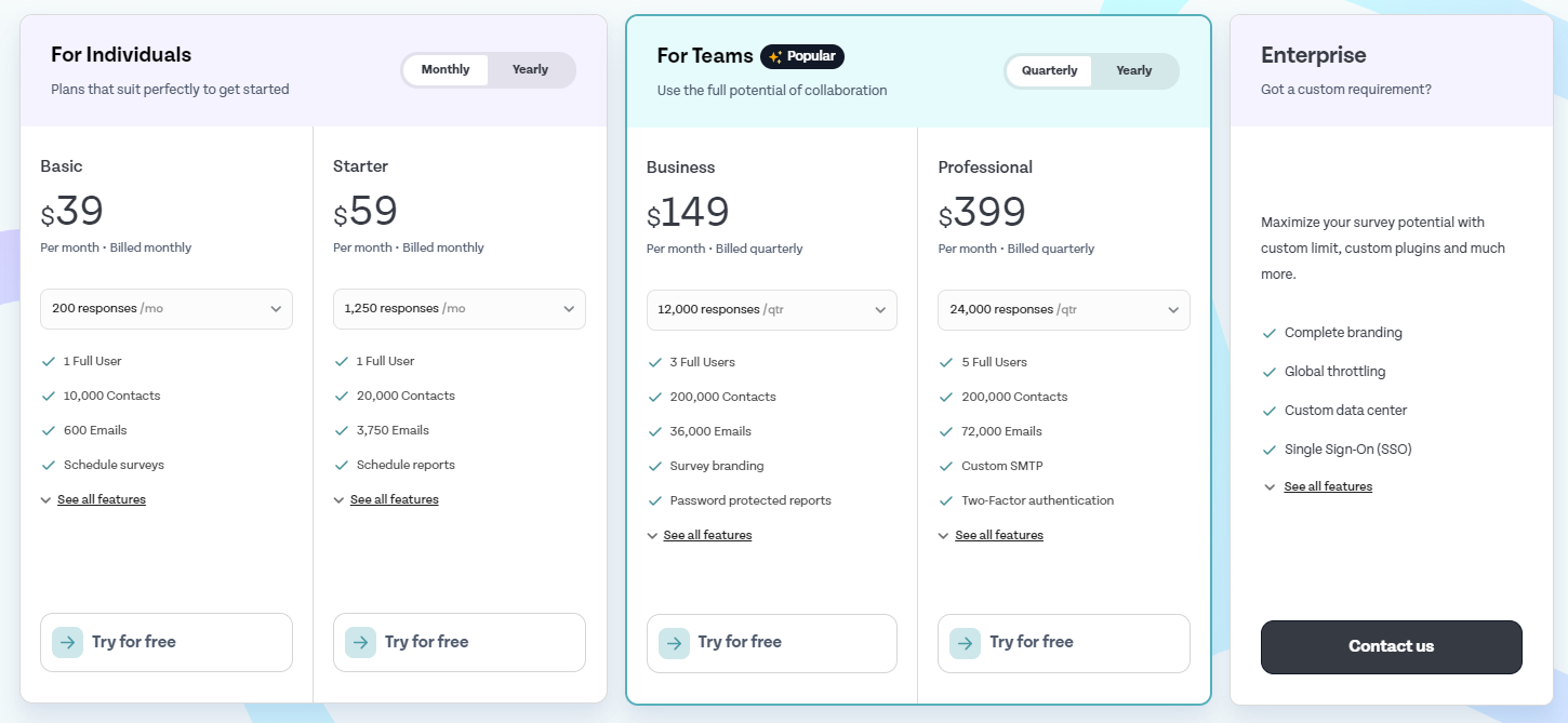 SurveySparrow pricing