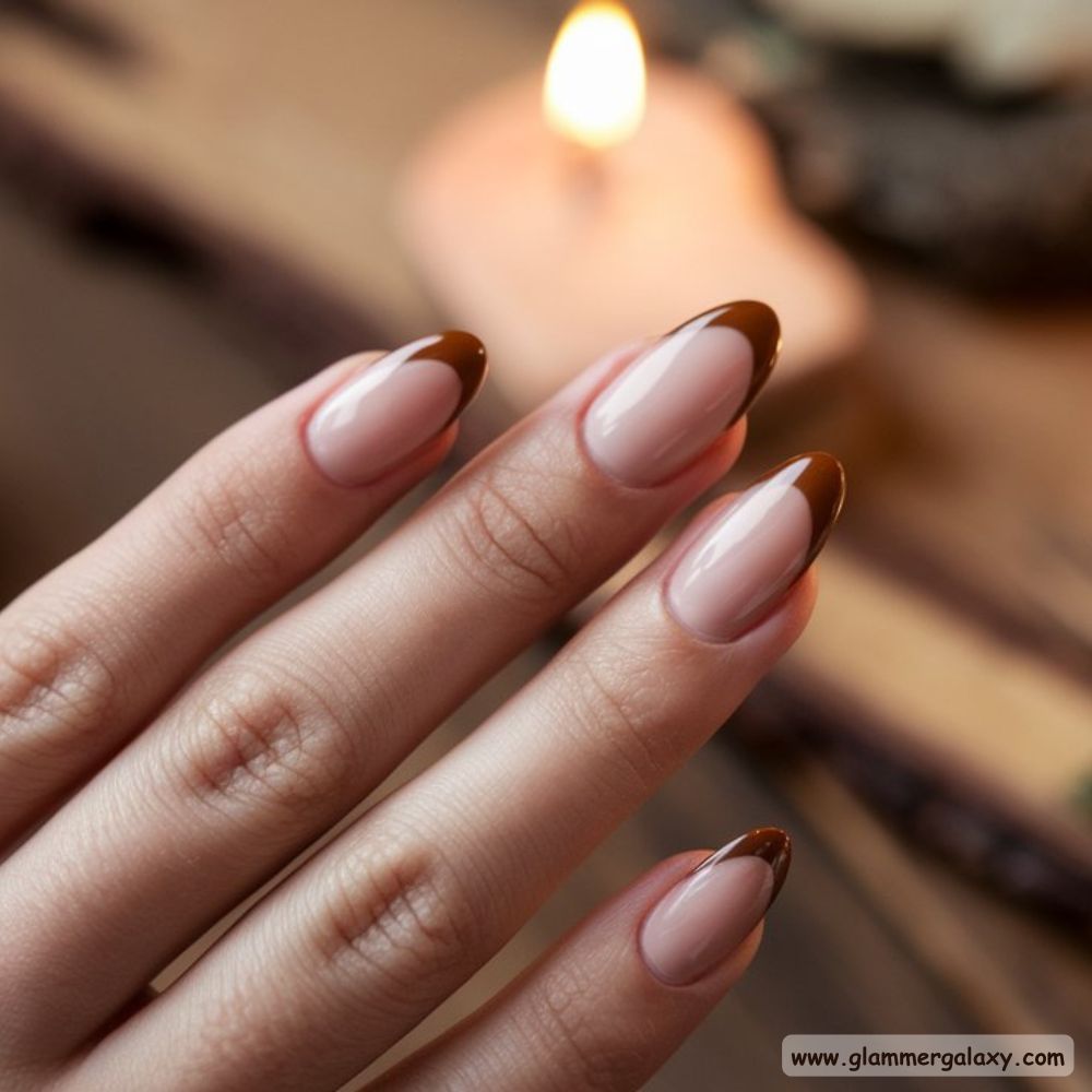 Classy Fall Nails having Earthy Brown French Tips