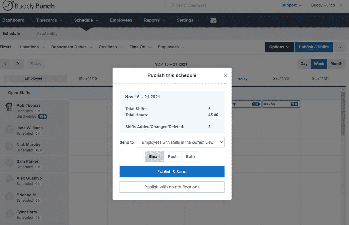 Choose when and how to publish a schedule. 