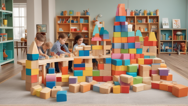Children playing with wooden blocks