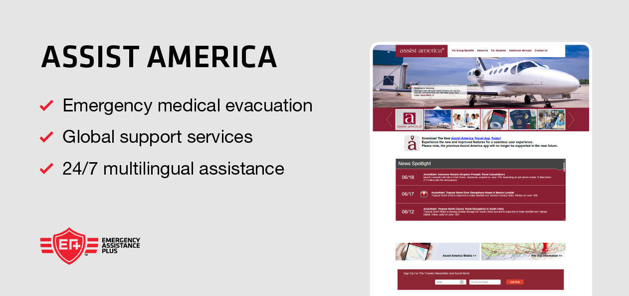 screenshot of Assist America website with bulleted list of company highlights
