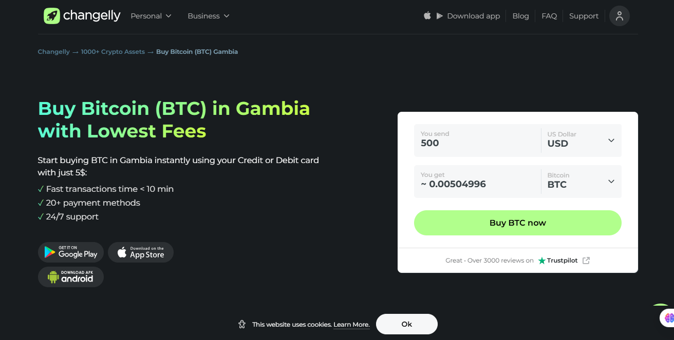 Changelly homepage