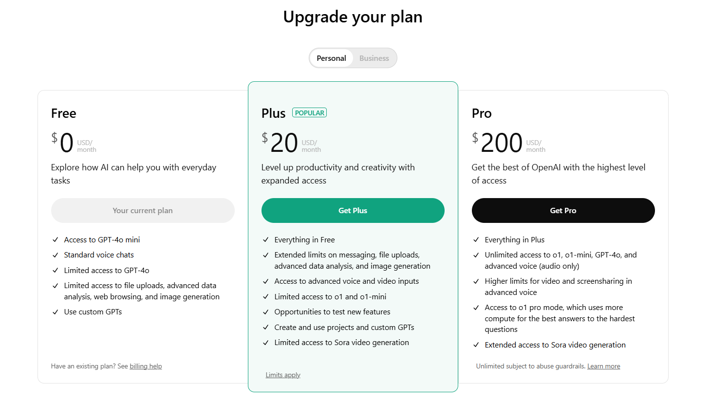 ChatGPT Plus costs $20 per month.