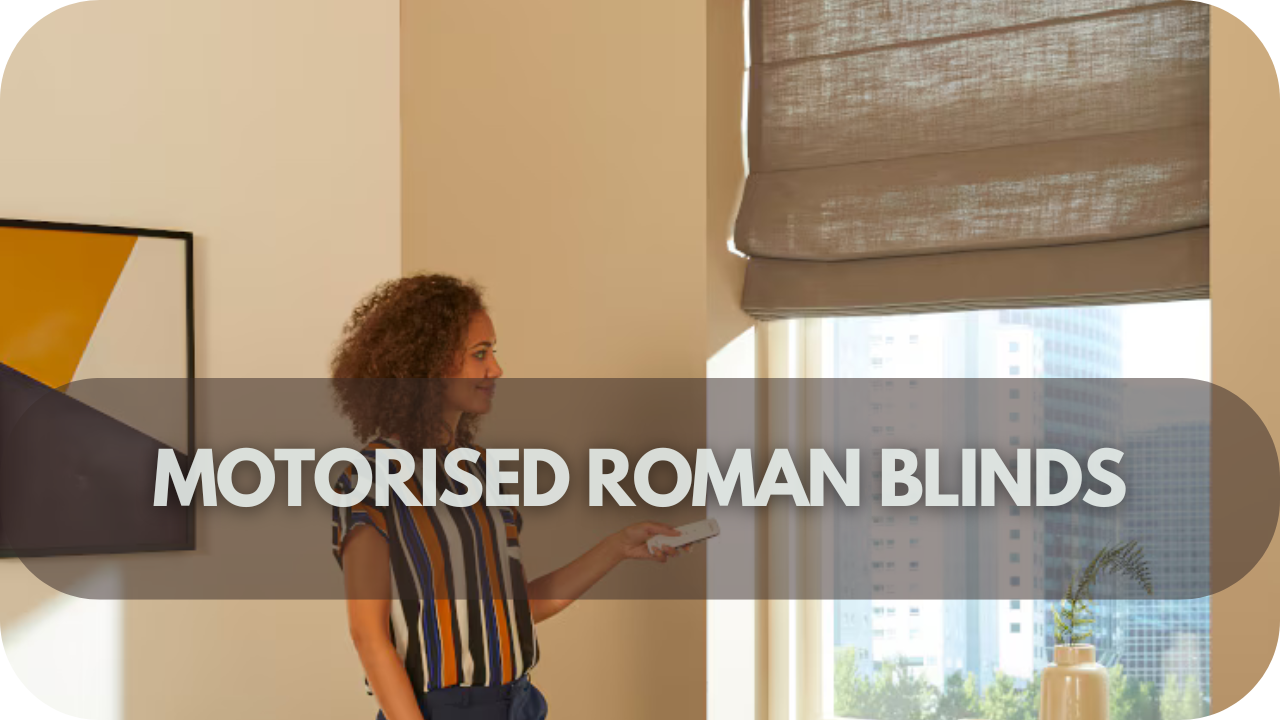 Elegant motorized Roman blinds for stylish and seamless window control.