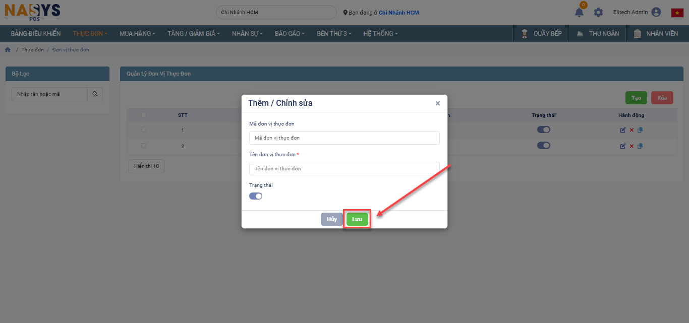Hình ảnh mô tả thao tác lưu thêm mới đơn vị