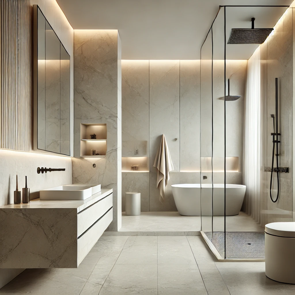 en suite bathroom design in Minimalist Luxury style