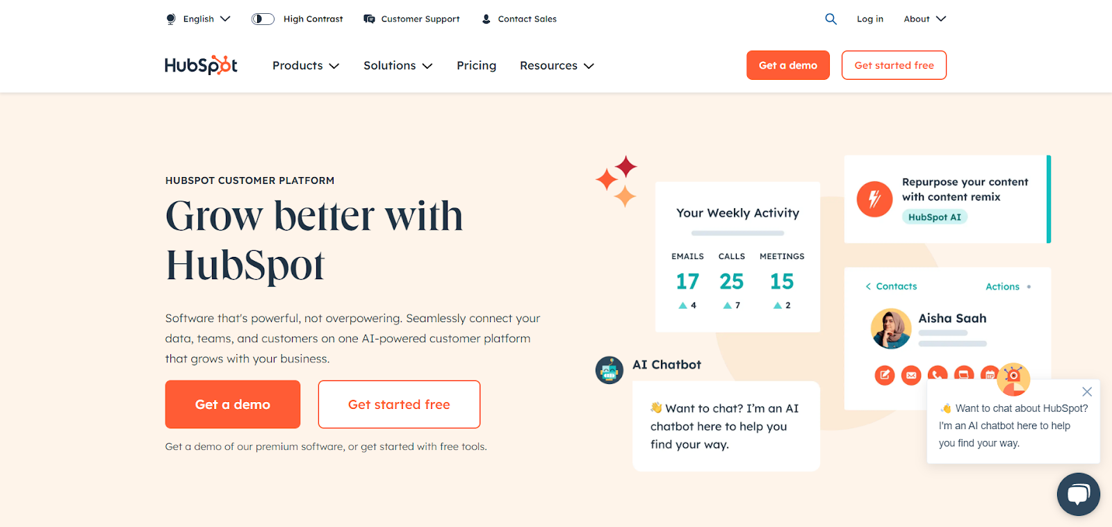 A screenshot of HubSpot's website