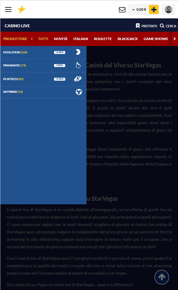 Starvegas Tavoli live