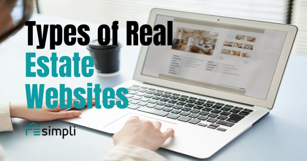 laptop with floating text saying types of real estate websites