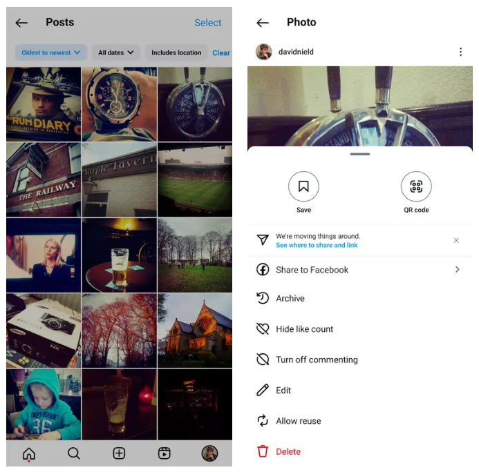 Як видалити старі дописи в Instagram