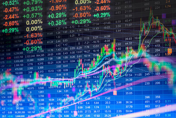 Financial data on a monitor,Stock market data on LED Financial data on a monitor,Stock market data on LED display concept stock chart stock pictures, royalty-free photos & images