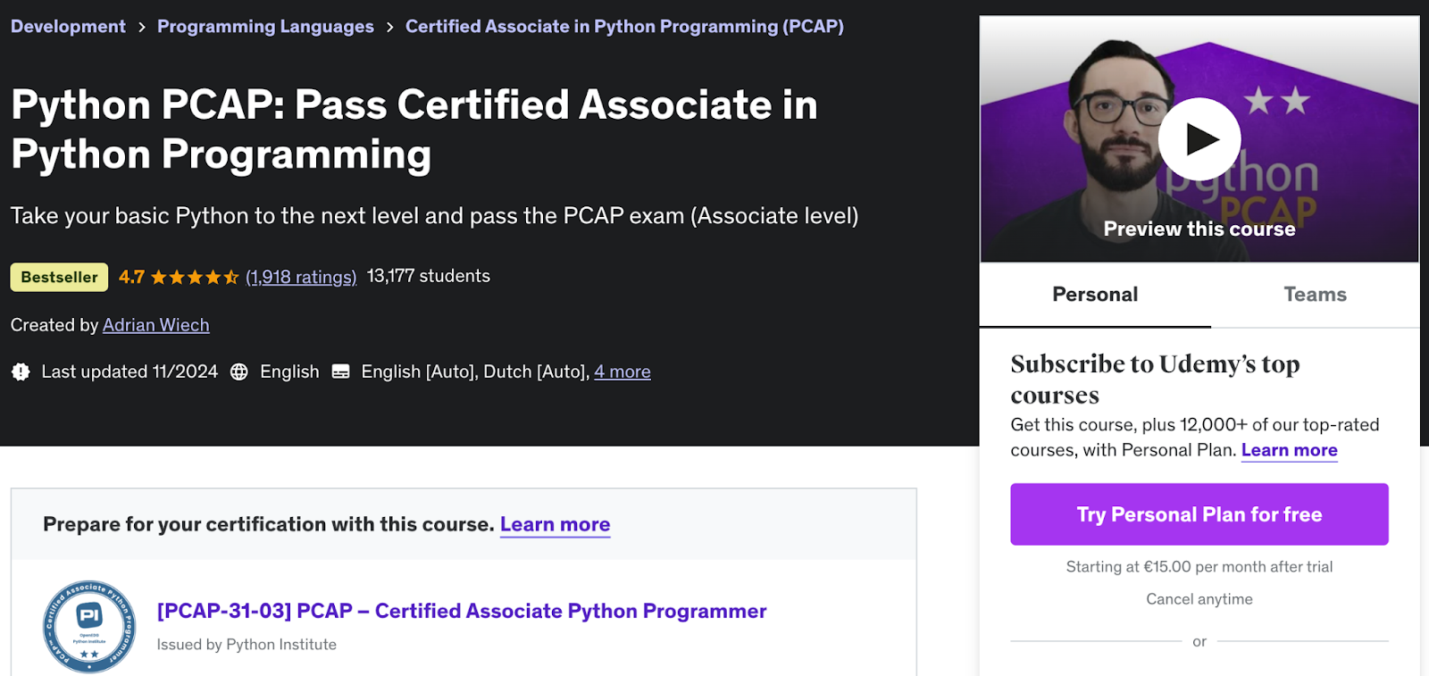 Udemy's Python PCAP Course