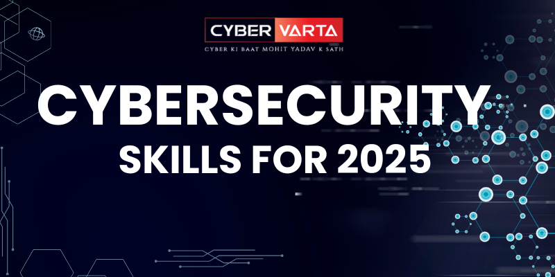 Cybervarta graphic highlighting Cybersecurity Skills for 2025, featuring a digital network design with futuristic elements