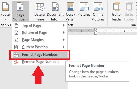 Masuk ke menu “Page Number” dan pilih pilihan “Format Page Number”. 