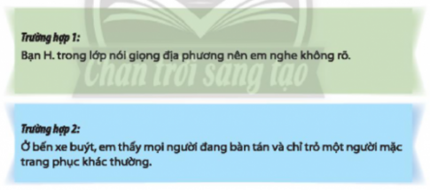 CHỦ ĐỀ 6. SỐNG HÒA HỢP TRONG CỘNG ĐỒNGTìm hiểu các hoạt động trong cộng đồng và những hành vi giao tiếp, ứng xử cần cóCâu 1: Kể tên các hoạt động trong cộng đồng mà em đã tham gia.Đáp án chuẩn:- Vệ sinh khu vực sống.- Sinh hoạt hè tại địa phương.- Tham gia lễ hội truyền thống.Câu 2: Chỉ ra những hành vi giao tiếp, ứng xử có văn hoá khi tham gia các hoạt động trng cộng đồng.Đáp án chuẩn:- Đúng giờ, tác phong nhanh nhẹn.- Mặc trang phục phù hợp với địa điểm và hoạt động.- Lễ phép với người lớn, thân thiện với trẻ nhỏ.- Không làm ồn ở nơi công cộng.- Tuân thủ các quy tắc chung tại nơi diễn ra hoạt động và nơi công cộng.Câu 3: Xác định các nguyên tắc khi tham gia hoạt động trong cộng đồng.Đáp án chuẩn:- Hiểu và tôn trọng văn hoá của cộng đồng.- Tuân thủ các quy định và tập quán của cộng đồng.- Thân thiện, cởi mở với mọi người.Câu 4: Chia sẻ về những cử chỉ, lời nói, thái độ em nhận được từ mọi người xung quanh khi em giao tiếp, ứng xử có văn hoá trong các hoạt động cộng đồng.Đáp án chuẩn:- Cử chỉ: tán dương, nhận được sự công nhận từ người khác.- Lời nói: khen ngợi, tuyên dương.- Thái độ: vui vẻ, thân thiện.Thực hiện những hành vi giao tiếp, ứng xử có văn hoá khi tham gia các hoạt động trong cộng đồngCâu 1: Thực hiện những hành vi sau khi tham gia các hoạt động cộng đồng:+ Nói, cười đủ nghe nơi công cộng.+ Xếp hàng trật tự nơi công cộng.+ Lựa chọn trang phục phù hợp nơi công cộng,+ Giữ gìn và bảo vệ cảnh quan nơi công cộng.+ Giúp đỡ và chia sẻ với mọi người.+ Lịch sự, vui vẻ trong giao tiếp.Đáp án chuẩn:HS tự thực hiện.Câu 2: Đóng vai thể hiện cách xử lí phù hợp trong các tình huống sau: Đáp án chuẩn:1. Nếu là N, em sẽ điều chỉnh âm nhạc để phù hợp vừa cho các bạn hát mà không làm phiền người nhà và hàng xóm.2. Nếu là B, em sẽ nhắc nhở người đó về việc xếp hàng đúng thứ tự và không chen ngang.3. Nếu là T, em sẽ khuyên S nhờ vào sự hỗ trợ của mọi người và cảnh báo nếu S không hợp tác thì có thể phải rời khỏi.4. Nếu là D và T, em sẽ yêu cầu G về nhà để thay đồ hoặc không cùng đi lễ chùa nữa.Câu 3: Chia sẻ cảm xúc của em khi đóng vai thể hiện hành vi giao tiếp, ứng xử có văn hóa trong các tình huống trên. Đáp án chuẩn:- Em cảm thấy cách giao tiếp và ứng xử có văn hóa rất quan trọng để duy trì sự vui vẻ, tích cực và lối sống văn minh trong cuộc sống.Thể hiện tôn trọng sự khác biệt trong cộng đồngCâu 1: Đưa ra cách ứng xử của em thể hiện tôn trọng và chấp nhận sự khác biệt trong các trường hợp sau: Đáp án chuẩn:1. Em sẽ yêu cầu bạn nói lại một lần nữa vì em chưa nghe rõ.2. Em sẽ yêu cầu mọi người ngừng bàn tán và lại gần để trò chuyện với người mặc trang phục lạ, để họ không cảm thấy bị phân biệt.Câu 2: Chia sẻ cảm nhận của em khi thực hiện tôn trọng sự khác biệt. Đáp án chuẩn:Cảm nhận của em khi tôn trọng sự khác biệt là vui vẻ và tự hào vì đã ứng xử một cách văn minh và lịch sự.Thể hiện sự không đồng tình với những hành vi, thái độ kì thị giới tính, dân tộc, địa vị xã hộiCâu 1: Xây dựng nội dung cho bài thuyết trình thể hiện sự không đồng tình với những hành vi, thái độ kì thị giới tính, dân tộc và địa vị xã hội. Đáp án chuẩn:Kì thị giới tính, dân tộc, địa vị xã hội hiện nay có biểu hiện như trọng nam khinh nữ, miệt thị đồng tính, chế nhạo người dân tộc thiểu số, và phân biệt xã hội giữa người giàu và người nghèo.Câu 2: Thuyết trình trước lớp thể hiện sự không đồng tình với những hành vi, thái độ kì thị giới tính, dân tộc và địa vị xã hội. Đáp án chuẩn:Phân biệt chủng tộc đã và đang là một thách thức lớn đối với nhân loại. Nguyên nhân của hiện tượng này xuất phát từ sự thiếu tôn trọng, đồng cảm và sẻ chia giữa con người với con người. Từ sự khinh bỉ của một số người da trắng đối với cộng đồng gốc Phi đến sự dè chừng của phương Tây đối với người Hồi giáo, chúng ta có thể thấy nguyên nhân này phổ biến khắp nơi. Hậu quả của phân biệt chủng tộc là rất khủng khiếp, ảnh hưởng đến cả an ninh và hòa bình trong các quốc gia, thậm chí ở Mỹ - một quốc gia nổi tiếng với nền dân chủ, vẫn còn những dấu hiệu của nó. Câu 3: Sử dụng bài thuyết trình để tuyên truyền, vận động mọi người thể hiện sự tôn trọng và chấp nhận sự khác biệt, tránh kì thị về giới tính, dân tộc và địa vị xã hội.Đáp án chuẩn:HS tự thực hiện.Giới thiệu truyền thống tự hào của địa phươngCâu 1: Lựa chọn và tạo sản phẩm giới thiệu về truyền thống tự hào của địa phương em. Đáp án chuẩn:Câu 2: Dùng sản phẩm đã tạo để giới thiệu về những truyền thống tự hào của địa phương em trước thầy cô và các bạn. Đáp án chuẩn:Học sinh tự thực hiện.Câu 3: Chia sẻ cảm xúc và bài học em rút ra sau khi tham gia và vận động mọi người cùng tham gia các hoạt động đó. Đáp án chuẩn:+ Vui vẻ, hạnh phúc khi giúp đỡ mọi người.+ Mong muốn tham gia và chia sẻ nhiều hơn.+ Yêu thích hoạt động thiện nguyện.Giới thiệu truyền thống tự hào của địa phươngCâu 1:  Lựa chọn và tạo sản phẩm giới thiệu về truyền thống tự hào của địa phương em.Đáp án chuẩn:Truyền thống ở địa phương em là tương thân tương ái, một giá trị đáng tự hào của dân tộc ta. Trong đời sống xã hội, với những biến động thất thường của cuộc sống, lòng tương thân tương ái giúp xây dựng sự đoàn kết và hỗ trợ trong xã hội. Đây là phẩm chất nhân ái cần thiết để xây dựng một xã hội bình đẳng, thân ái và hòa bình. Tinh thần này đã giúp dân tộc vượt qua nhiều thử thách, bảo vệ độc lập và sự sống còn của đất nước trong suốt lịch sử. Câu 2: Dùng sản phẩm đã tạo để giới thiệu về những truyền thống tự hào của địa phương em trước thầy cô và các bạn.Đáp án chuẩn:HS tự thực hiện.Thực hiện nếp sống văn minh và tham gia các hoạt động thiện nguyện tại nơi cư trú 