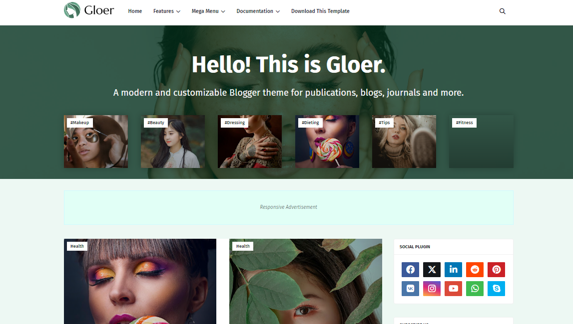 Gloer blogging template by Way2Themes on Blogspot