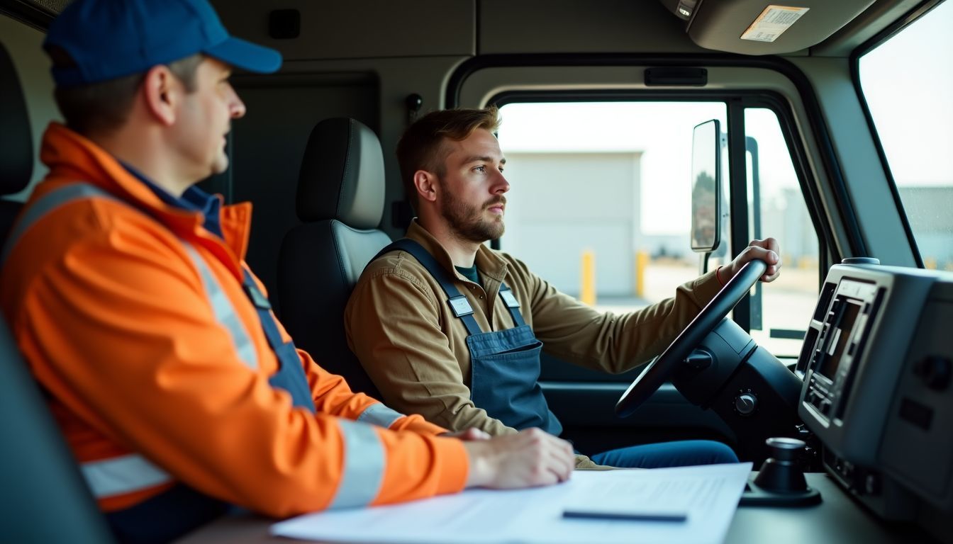 A new truck driver undergoes practical training with a mentor.