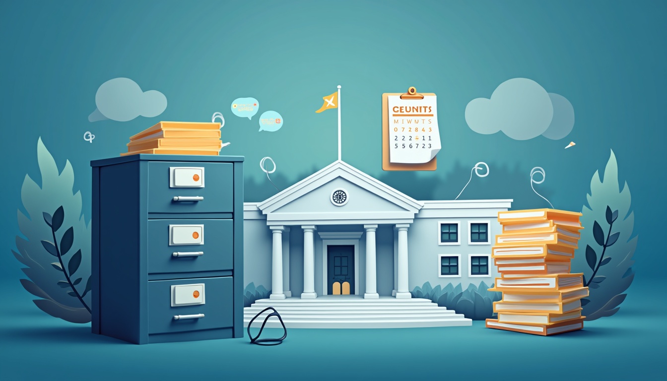 Visual representation of Texas mechanic's lien filing process with county courthouse and legal documents