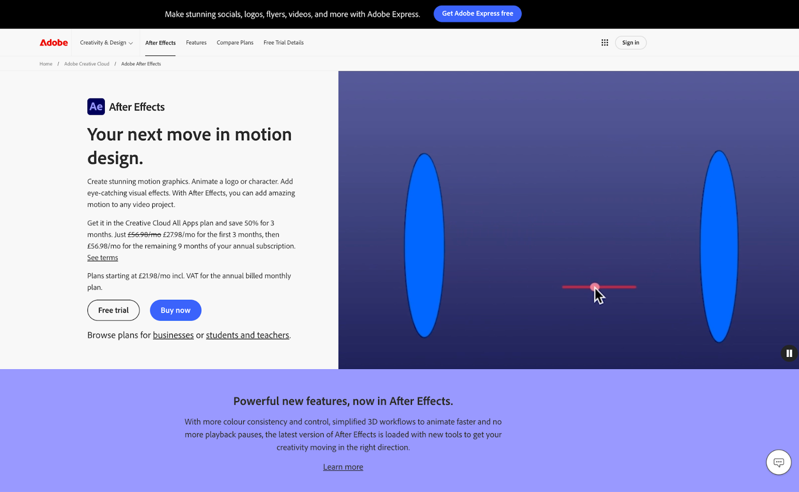 Adobe After Effects homepage