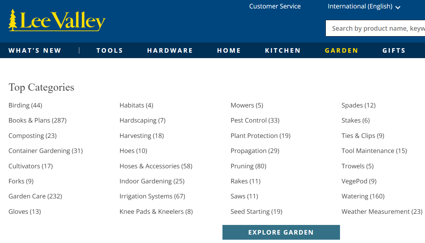 Lee Valley landing page. It is one of the trusted places to buy garden tools online.