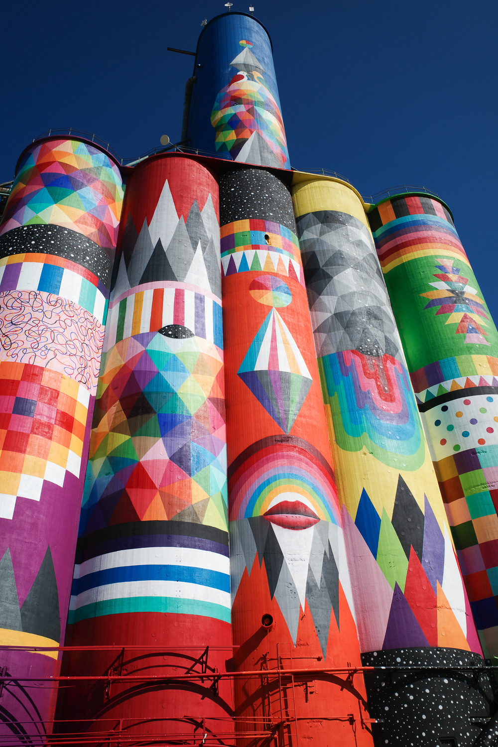 Shine Bright Saginaw mural painted over grain silos.