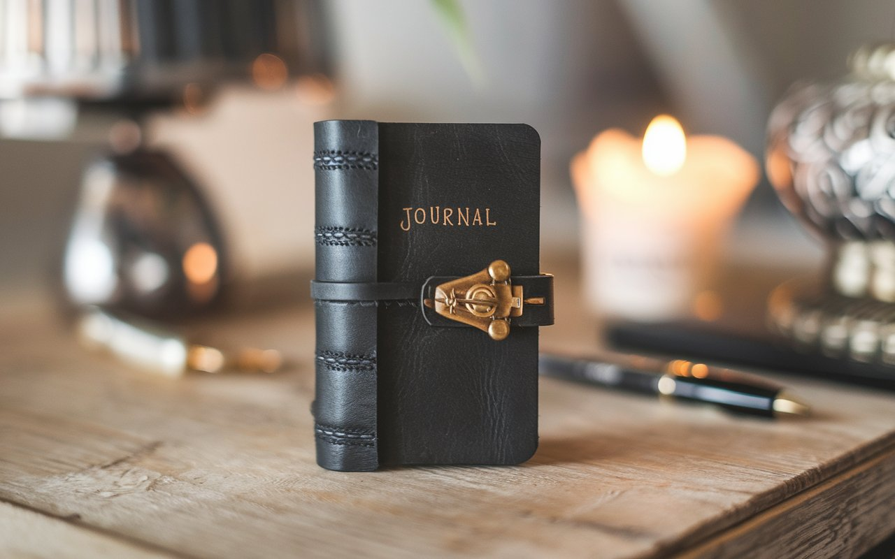 Small Black Leather Journal 7.34