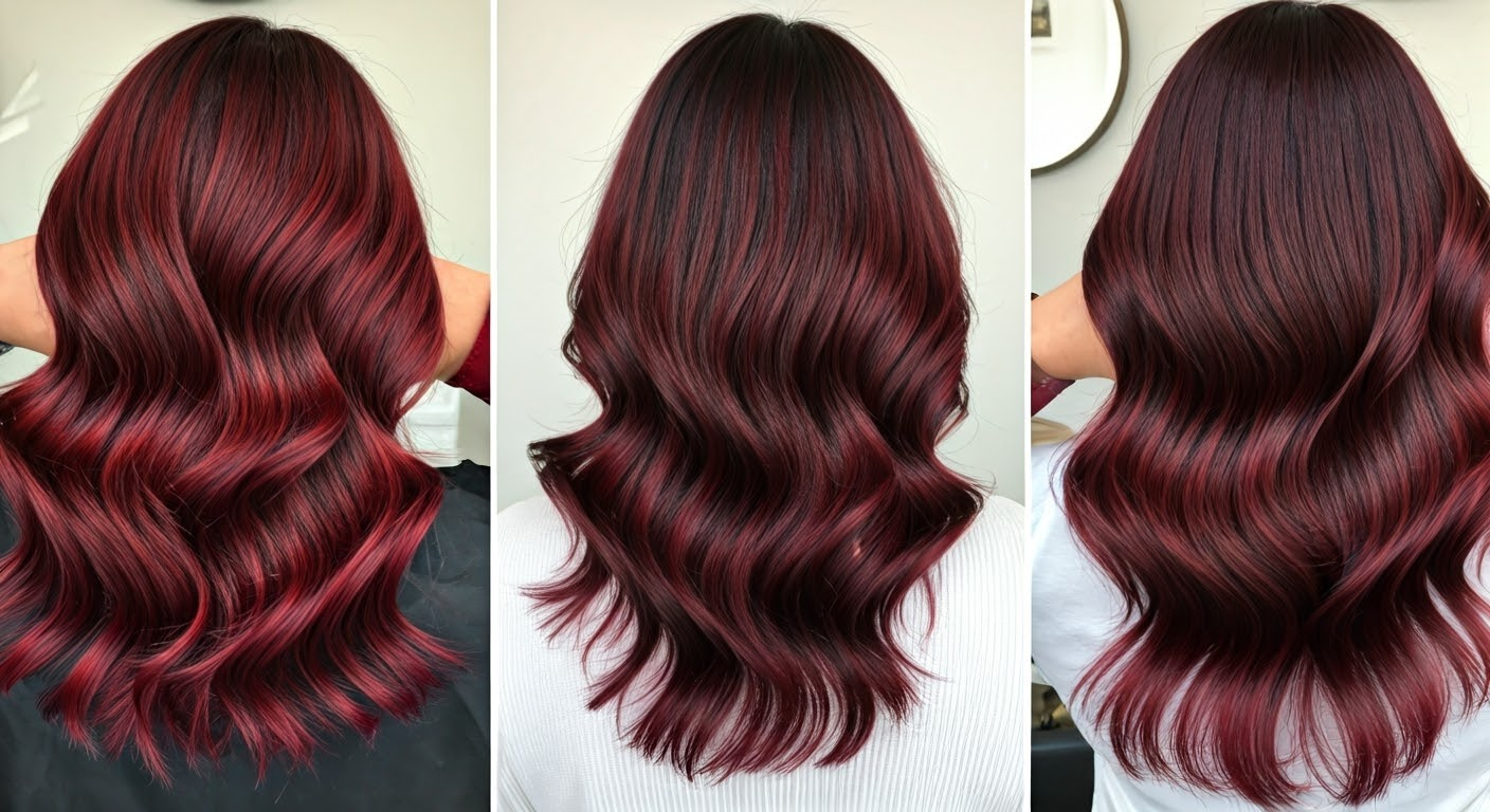 Burgundy balayage hairstyles on display