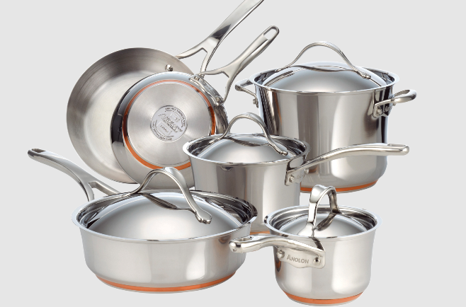 Anolon Nouvelle Stainless 11-Piece Mixed Metals Cookware Set