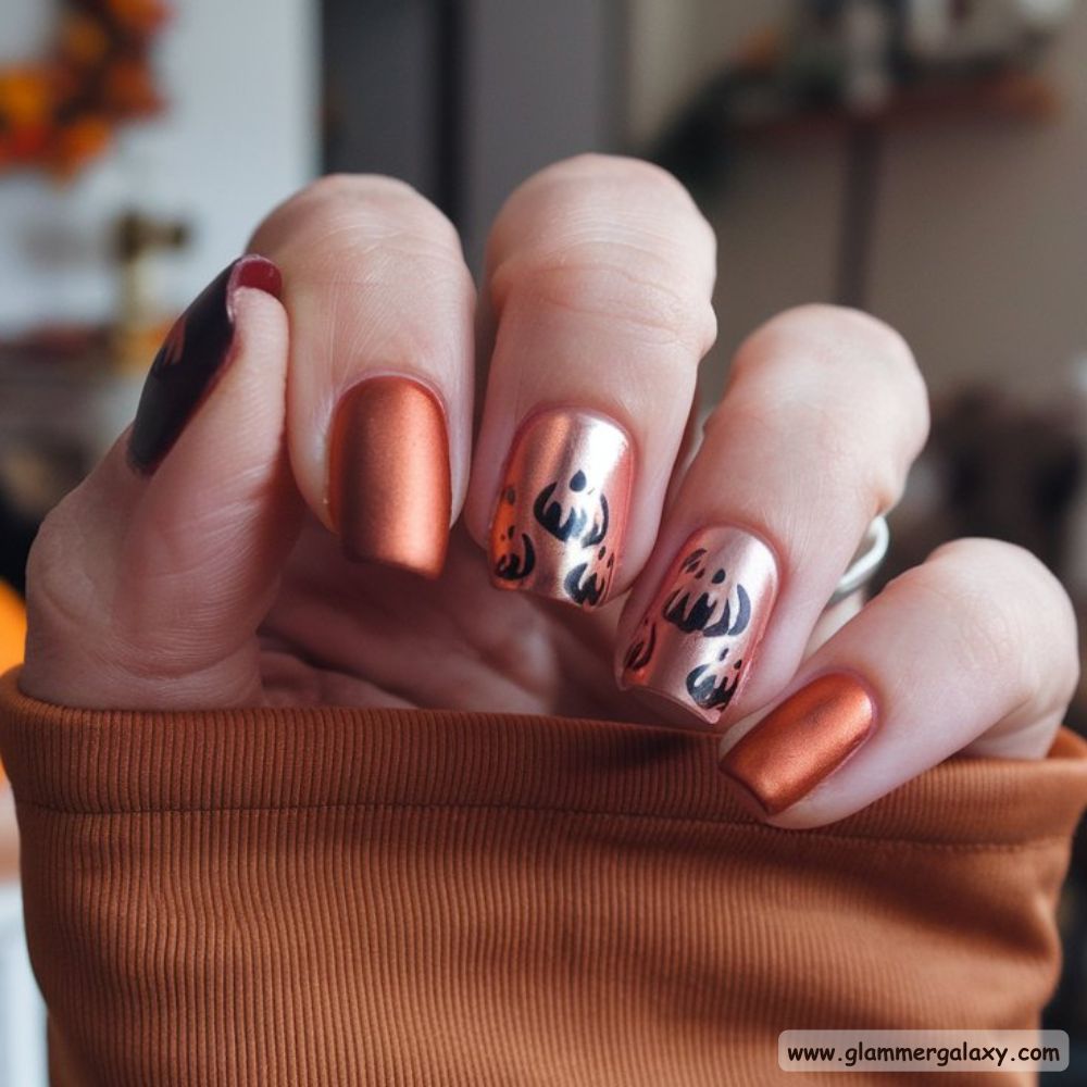 Thanksgiving Nail Designs having Sophisticated Pumpkin Spice Nails
